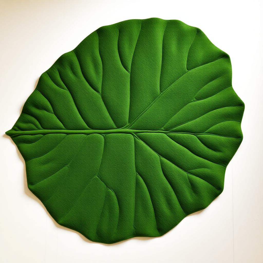 Tapete de tufting en forma de hoja de monstera verde esculpido a mano en Colombia